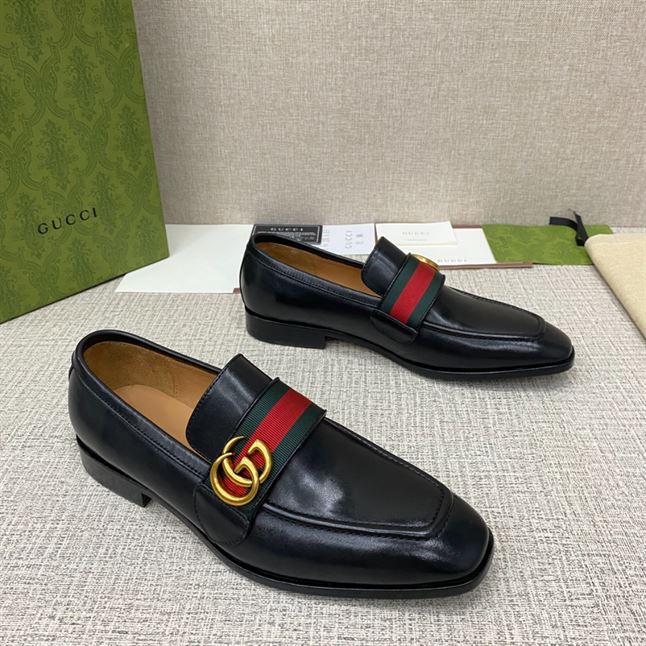 GUCCI GG WEB BLACK LEATHER LOAFER - GL051