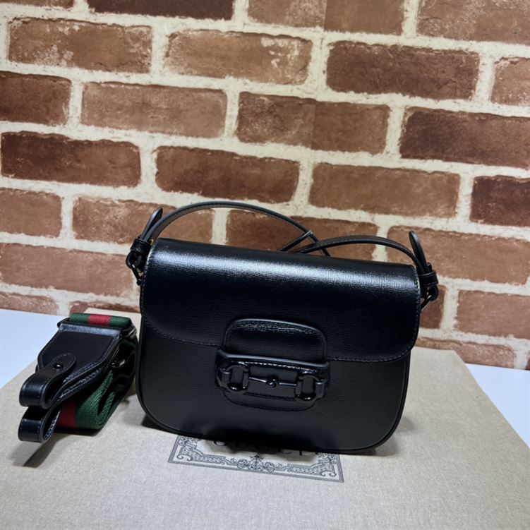 GUCCI HORSEBIT 1955 SMALL SHOULDER BAG BLACK LEATHER