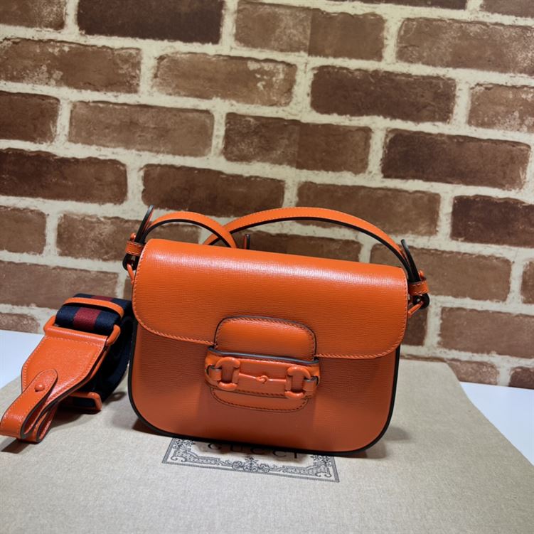 GUCCI HORSEBIT 1955 SMALL SHOULDER BAG ORANGE LEATHER