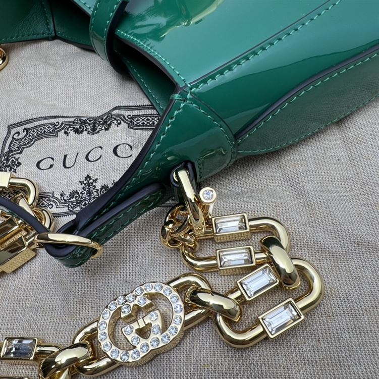 GUCCI JACKIE 1961 MINI SHOULDER BAG WITH GREEN PATENT LEATHER