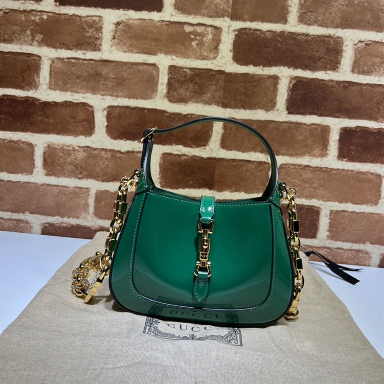 GUCCI JACKIE 1961 MINI SHOULDER BAG WITH GREEN PATENT LEATHER