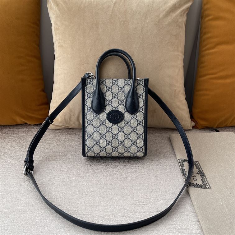 GUCCI MINI NOTE BAG WITH INTERLOCKING G BEIGE AND BLUE
