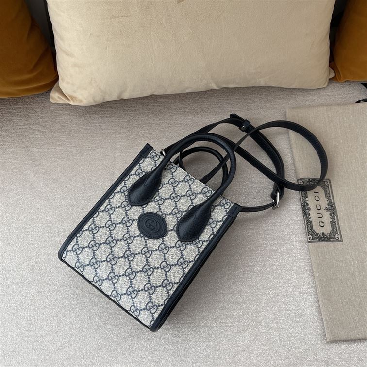 GUCCI MINI NOTE BAG WITH INTERLOCKING G BEIGE AND BLUE