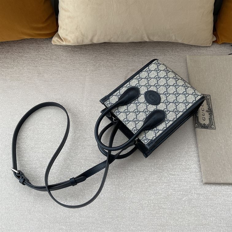 GUCCI MINI NOTE BAG WITH INTERLOCKING G BEIGE AND BLUE