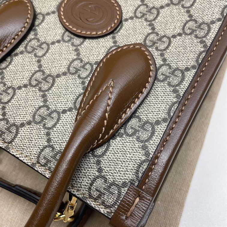 GUCCI MINI NOTE BAG WITH INTERLOCKING G BEIGE AND EBONY