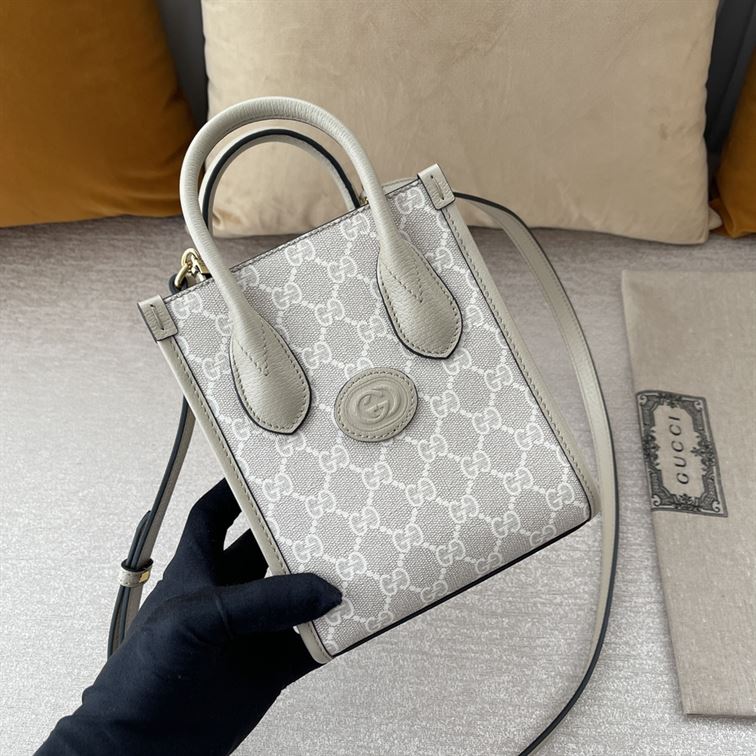 GUCCI MINI NOTE BAG WITH INTERLOCKING G BEIGE AND WHITE