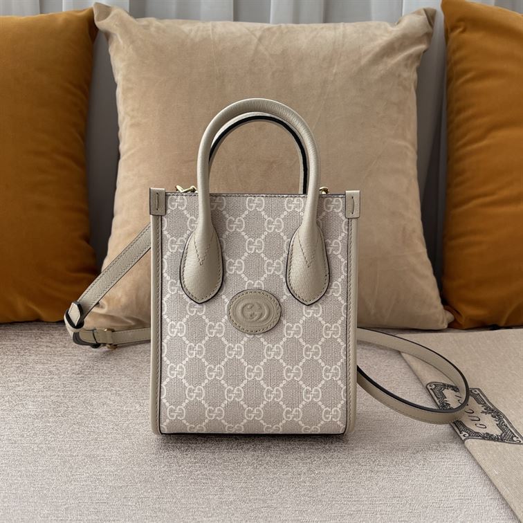GUCCI MINI NOTE BAG WITH INTERLOCKING G BEIGE AND WHITE