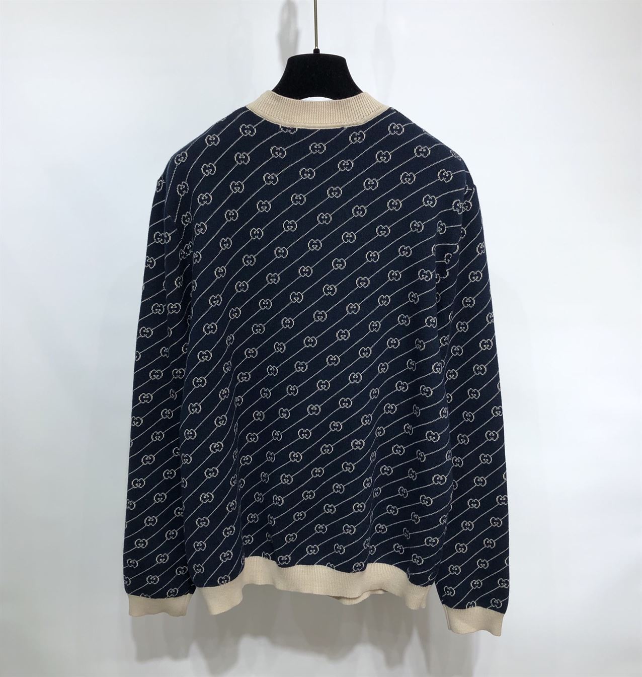 GUCCI NAVY & OFF-WHITE GG JACQUARD CARDIGAN - GCJ003