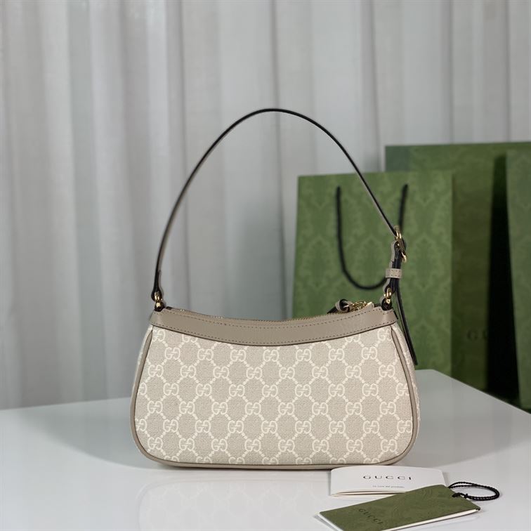 GUCCI OPHIDIA SMALL HANDBAG BEIGE AND WHITE GG SUPREME CANVAS