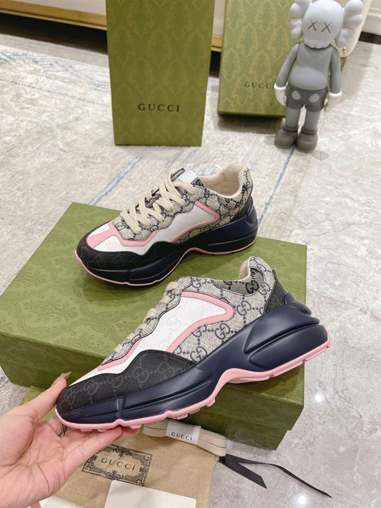 GUCCI RHYTON GG-MONOGRAM LEATHER-TRIM CANVAS TRAINERS - GCC106