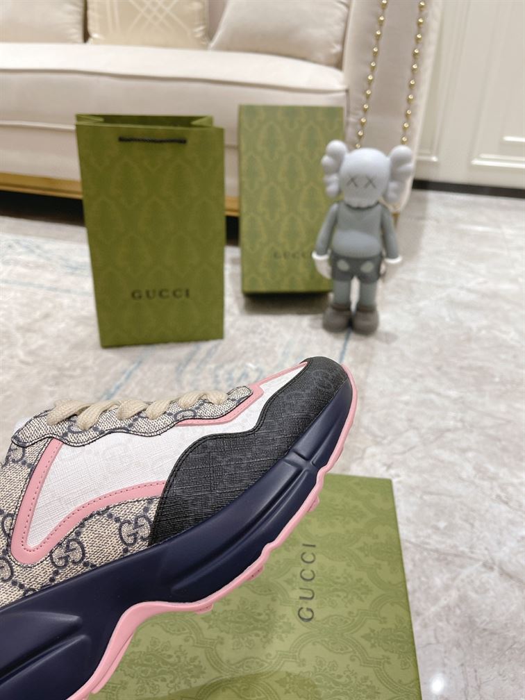 GUCCI RHYTON GG-MONOGRAM LEATHER-TRIM CANVAS TRAINERS - GCC106
