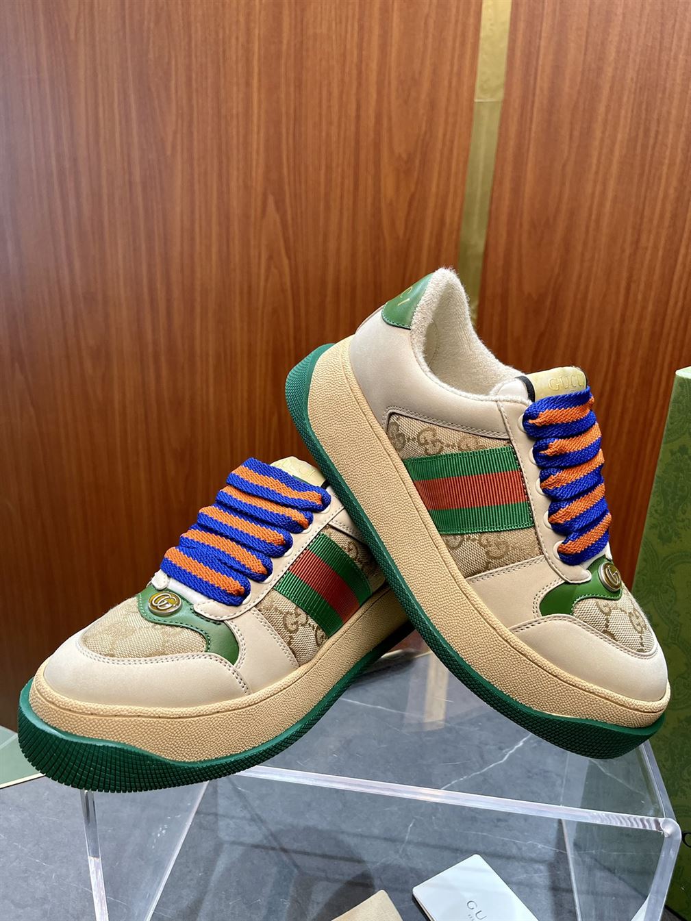 GUCCI SCREENER GG TRAINERS GREEN MONOGRAM - GCC143