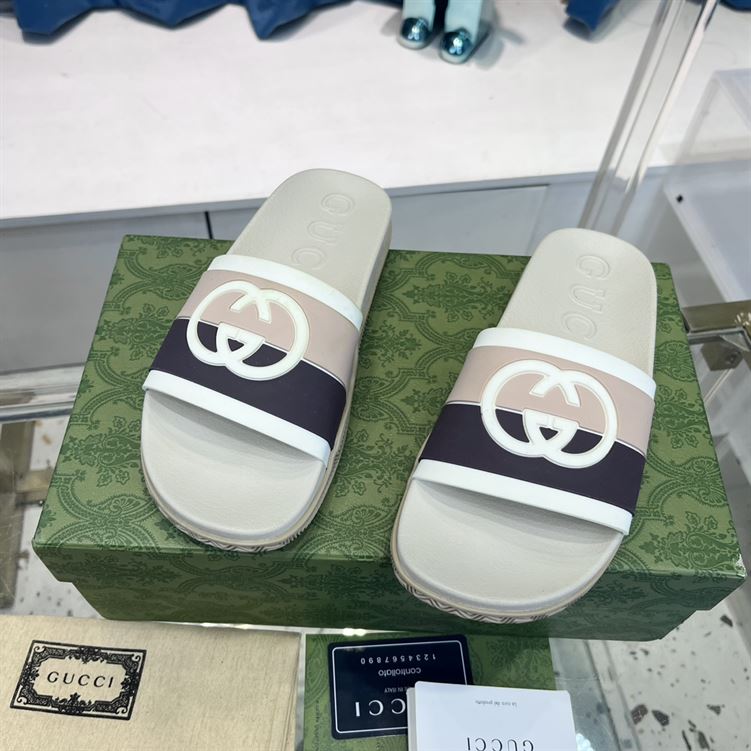 GUCCI SLIDE INTERLOCKING G LEATHER BLACK FOR MEN - GSL007