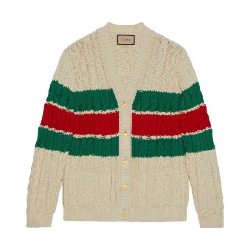 GUCCI WEB STRIPE CABLE-KNIT CARDIGAN - GCK041