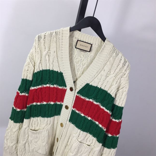 GUCCI WEB STRIPE CABLE-KNIT CARDIGAN - GCK041