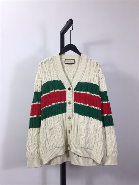 GUCCI WEB STRIPE CABLE-KNIT CARDIGAN - GCK041