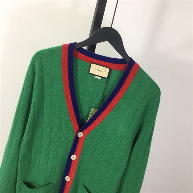 GUCCI WEB-STRIPE WOOL CARDIGAN GREEN - GCK040
