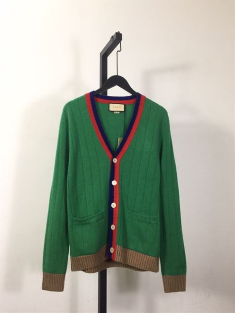GUCCI WEB-STRIPE WOOL CARDIGAN GREEN - GCK040