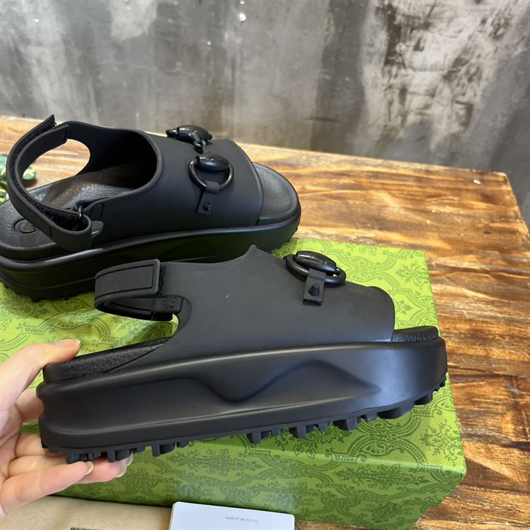 GUCCI WOMEN'S HORSEBIT FLATFORM SANDAL BLACK RUBBER - GSL016