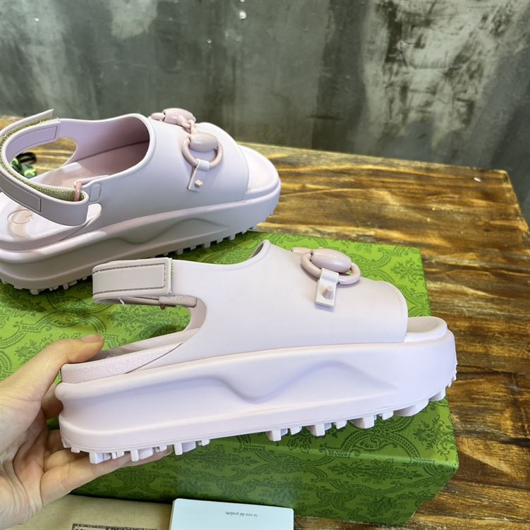 GUCCI WOMEN'S HORSEBIT FLATFORM SANDAL LIGHT PINK RUBBER - GSL018