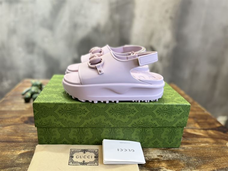 GUCCI WOMEN'S HORSEBIT FLATFORM SANDAL LIGHT PINK RUBBER - GSL018