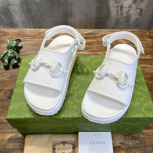 GUCCI WOMEN'S HORSEBIT FLATFORM SANDAL WHITE RUBBER - GSL017