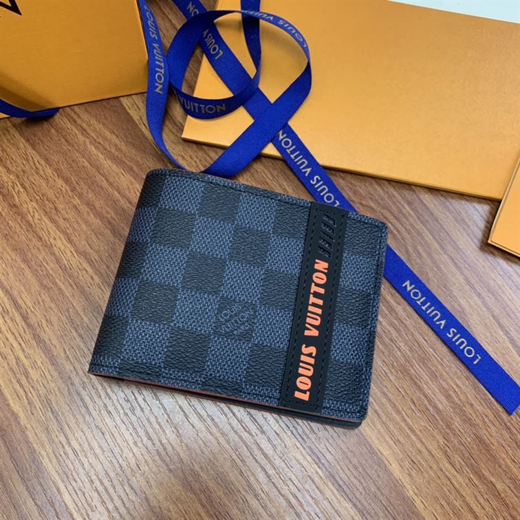 LOUIS VUITTON MULTIPLE WALLET DAMIER COBALT RACE BLUE ORANGE
