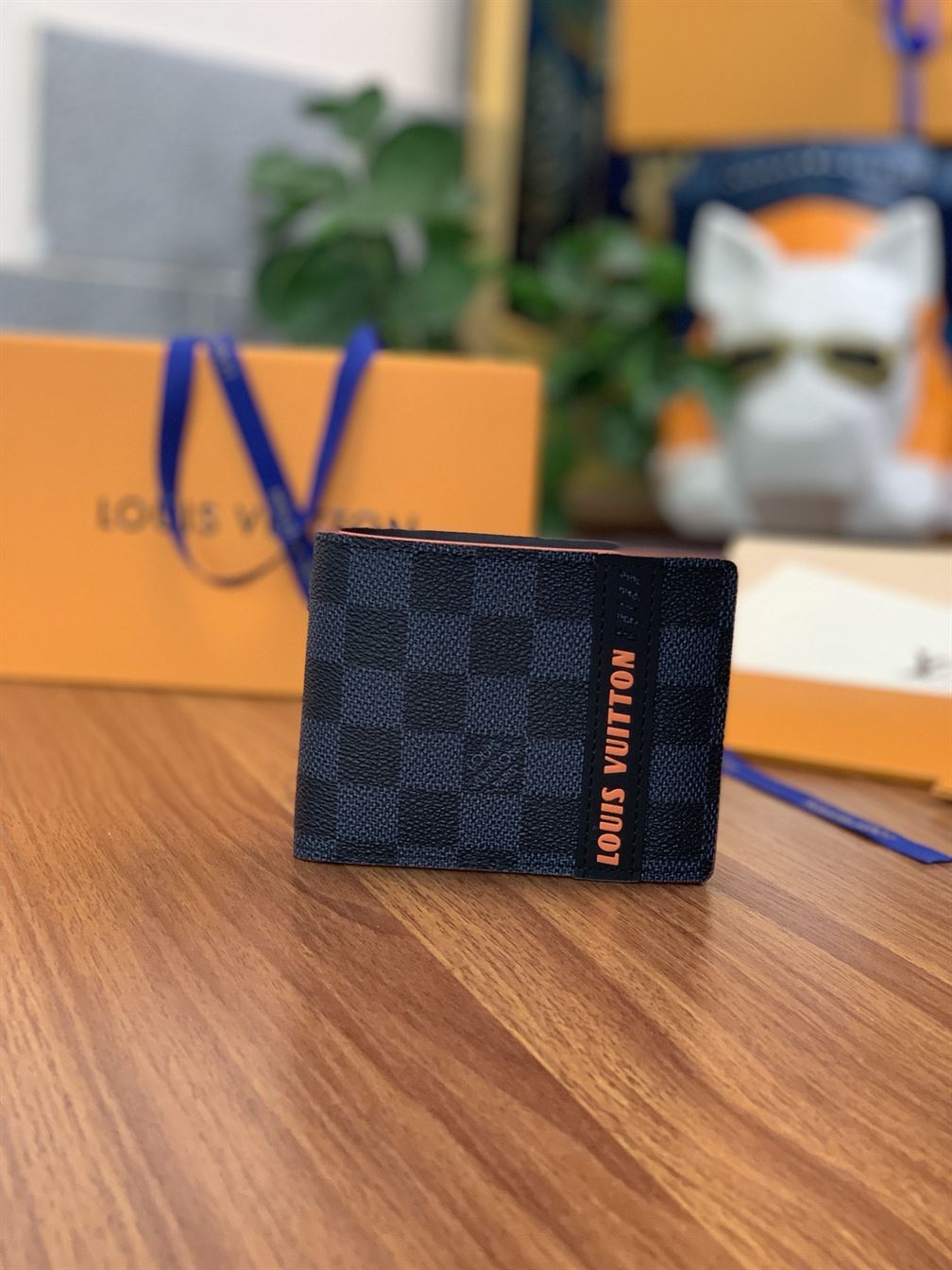 LOUIS VUITTON MULTIPLE WALLET DAMIER COBALT RACE BLUE ORANGE