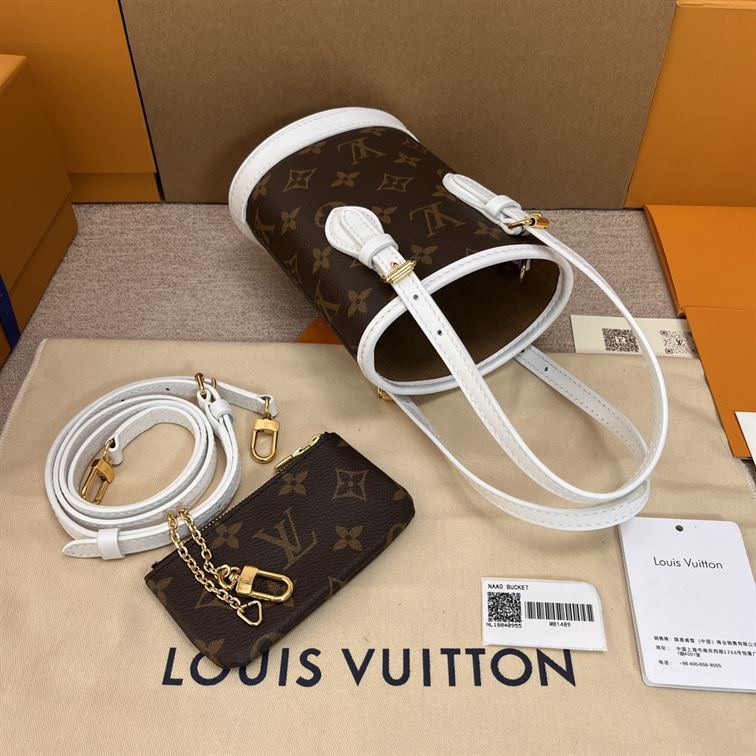 LOUIS VUITTON NANO BUCKET BROWN WHITE