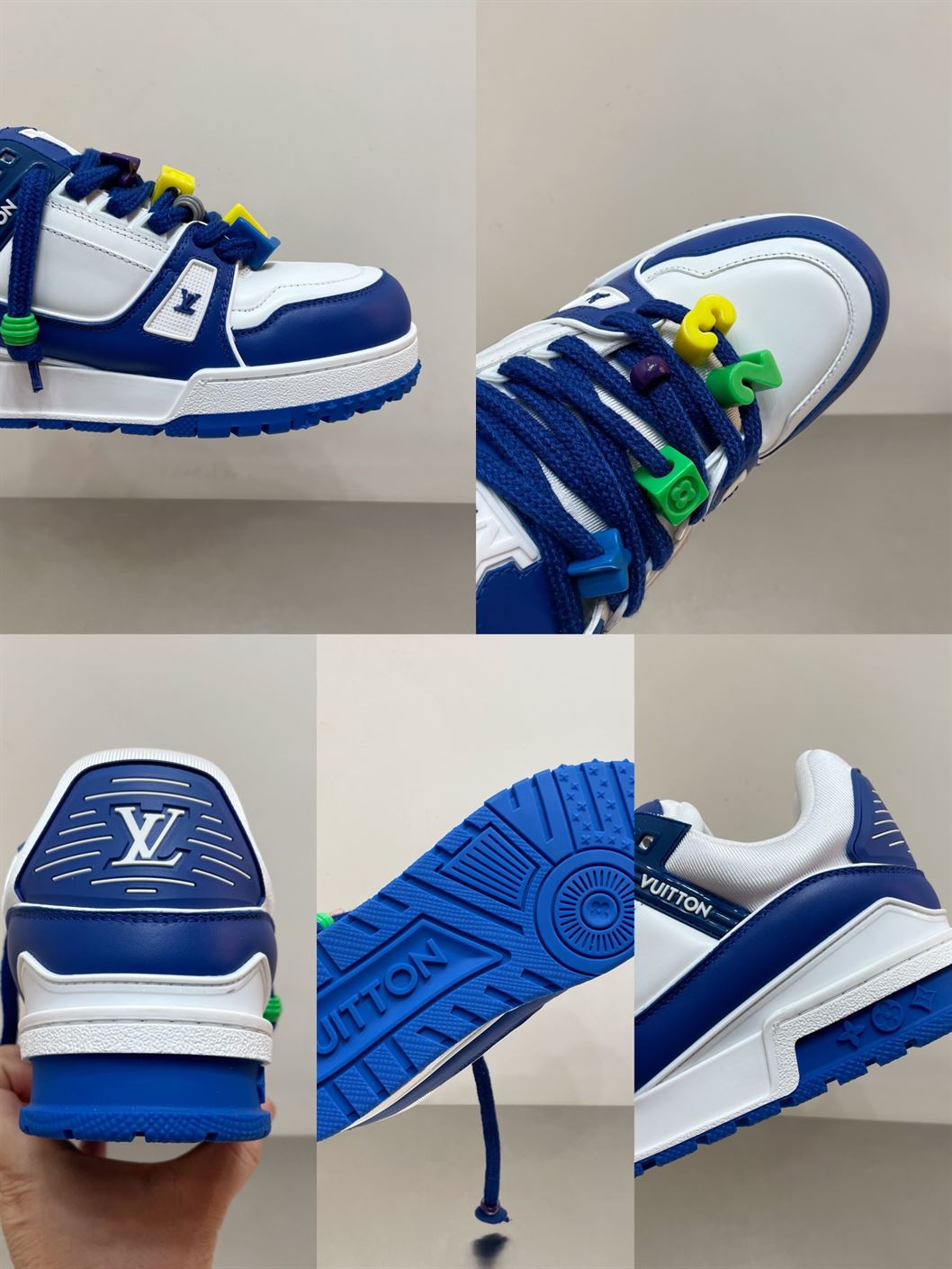 LOUIS VUITTON TRAINER MAXI LOW-TOP SNEAKERS IN WHITE AND BLUE - LVS117