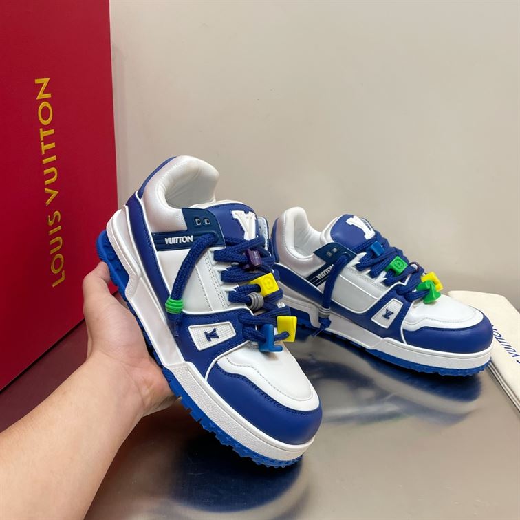 LOUIS VUITTON TRAINER MAXI LOW-TOP SNEAKERS IN WHITE AND BLUE - LVS117