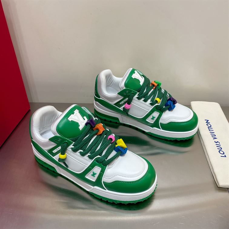 LOUIS VUITTON TRAINER MAXI LOW-TOP SNEAKERS IN WHITE AND GREEN - LVS113