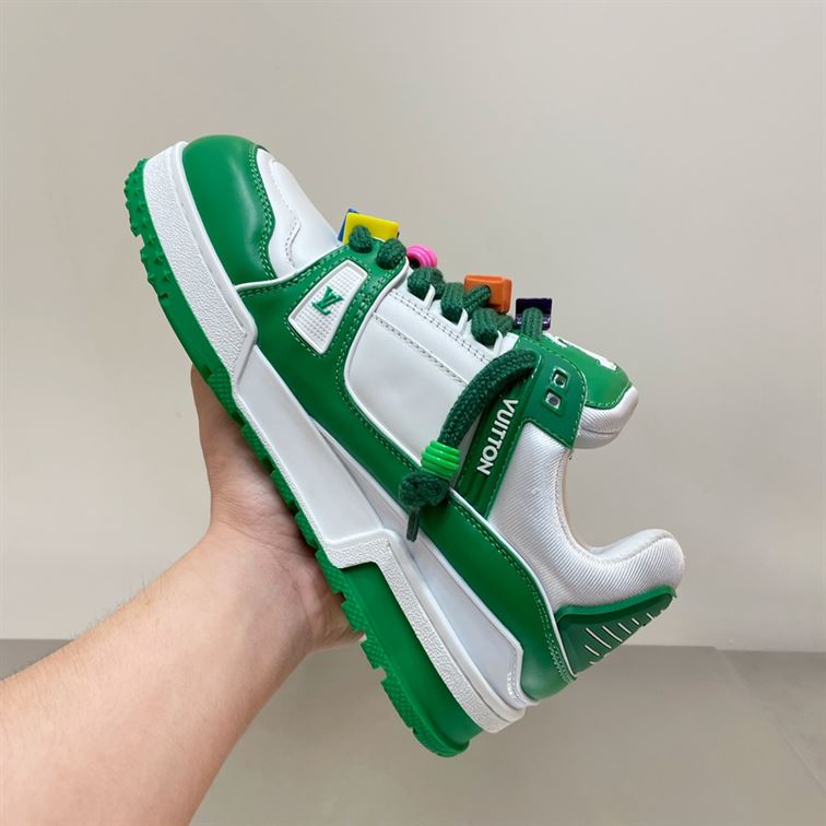 LOUIS VUITTON TRAINER MAXI LOW-TOP SNEAKERS IN WHITE AND GREEN - LVS113