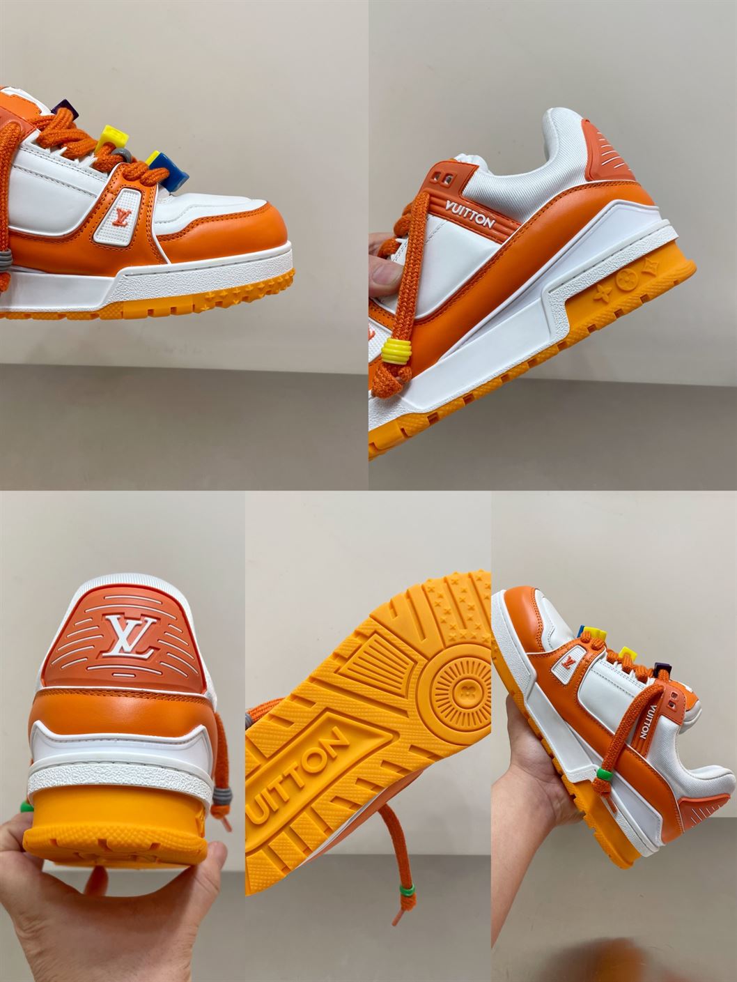 LOUIS VUITTON TRAINER MAXI LOW-TOP SNEAKERS IN WHITE AND ORANGE - LVS115