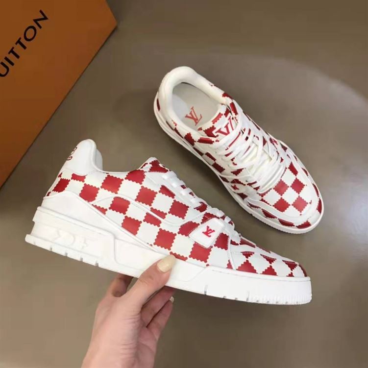 LOUIS VUITTON TRAINER SNEAKER RED WHITE DAMIER - LVS044