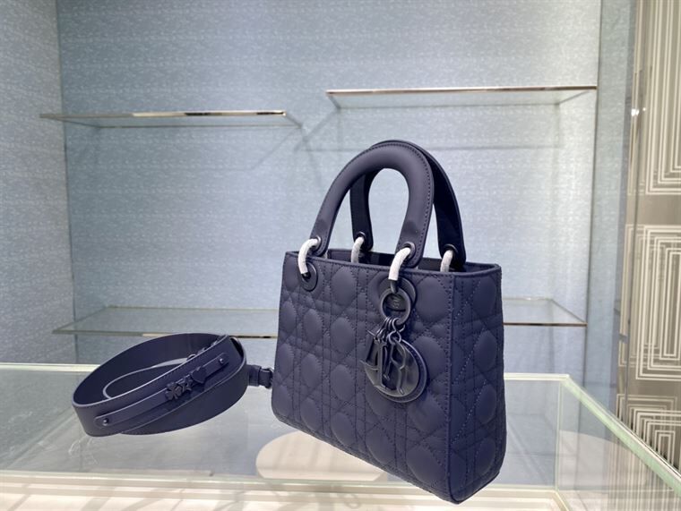 MEDIUM ULTRAMATTE LADY DIOR BAG INDIGO BLUE
