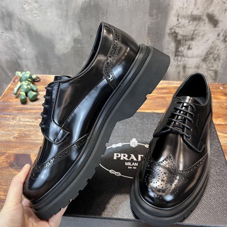 PRADA BRUSHED LEATHER DERBY BROGUE SHOES SHOES - PRS033