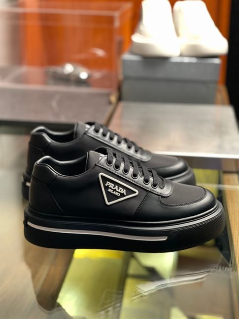 PRADA MACRO RE-NYLON AND BRUSHED LEATHER SNEAKERS - PRS055