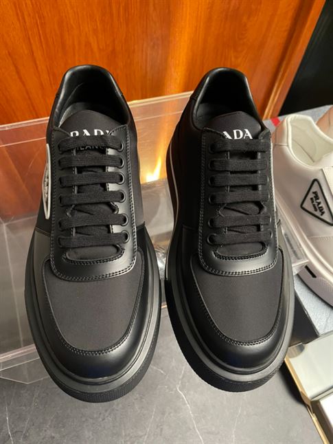 PRADA MACRO RE-NYLON AND BRUSHED LEATHER SNEAKERS - PRS055