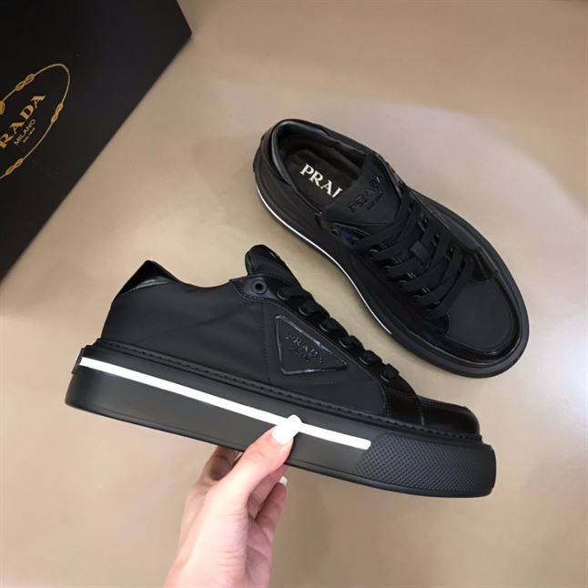 PRADA MACRO RE-NYLON AND BRUSHED LEATHER SNEAKERS - PRS058