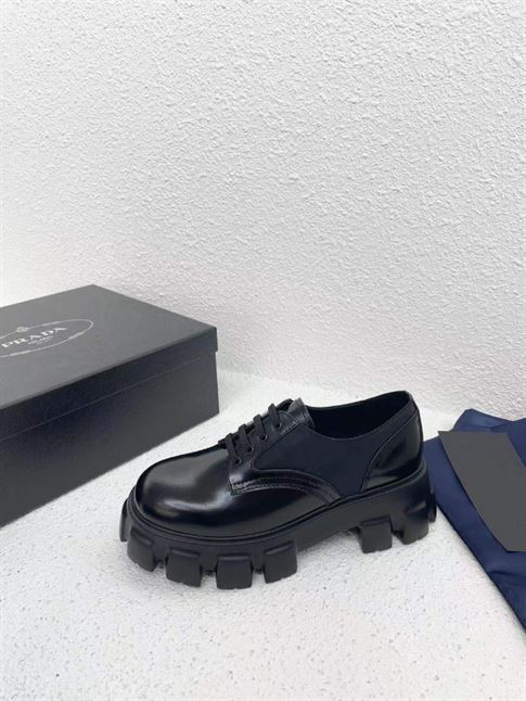 PRADA MONOLITH BRUSHED LEATHER AND NYLON LACE-UP SHOES - PRS068