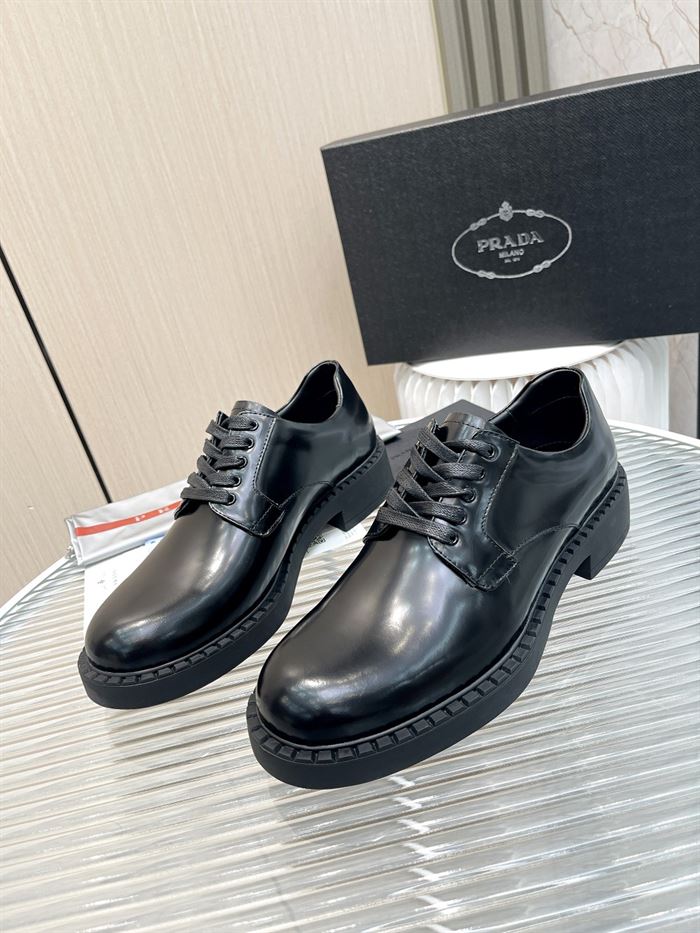 PRADA MONOLITH BRUSHED LEATHER DERBY SHOES - PRS038