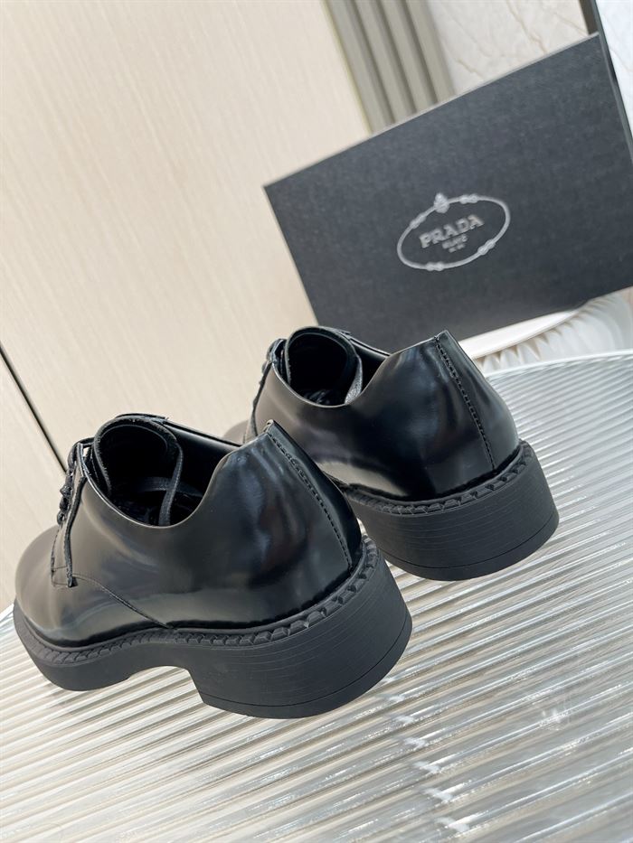 PRADA MONOLITH BRUSHED LEATHER DERBY SHOES - PRS038