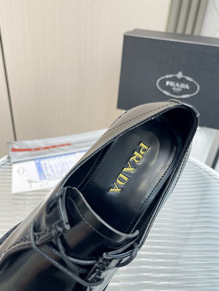 PRADA MONOLITH BRUSHED LEATHER LACE-UP SHOES - PRS039