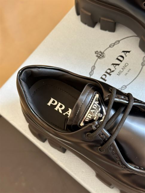 PRADA MONOLITH BRUSHED LEATHER LACE-UP SHOES - PRS059
