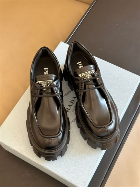 PRADA MONOLITH BRUSHED LEATHER LACE-UP SHOES - PRS059