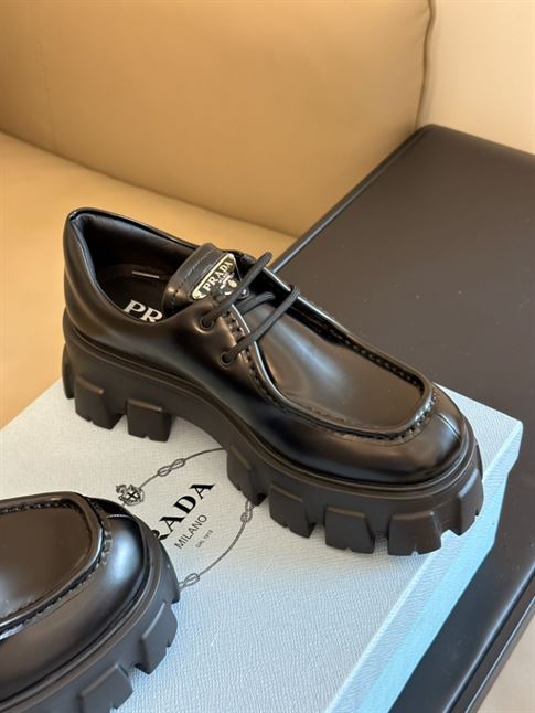 PRADA MONOLITH BRUSHED LEATHER LACE-UP SHOES - PRS059