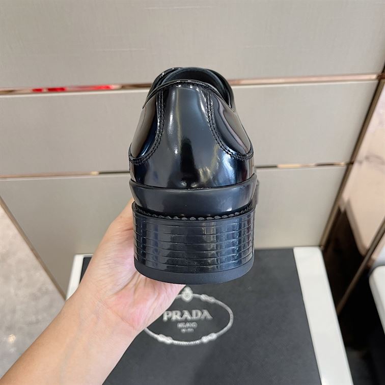 PRADA MONOLITH BRUSHED LEATHER OXFORD SHOES - PRS040