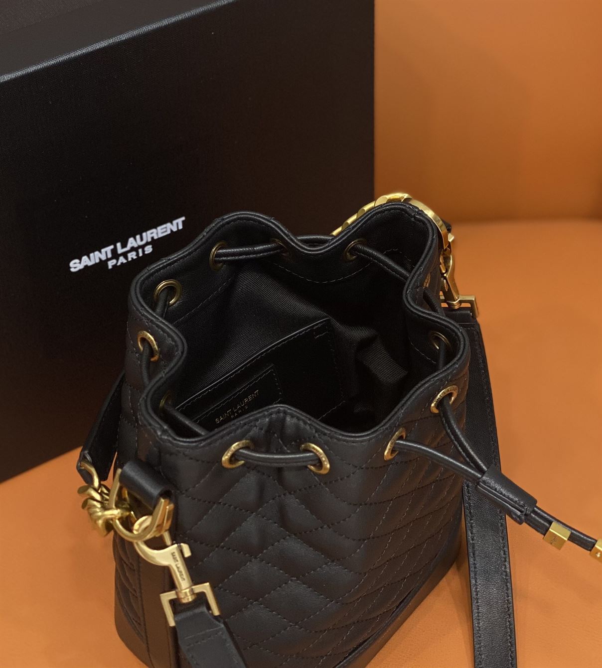 YSL EMMANUELLE SMALL BUCKET BAG IN QUILTED