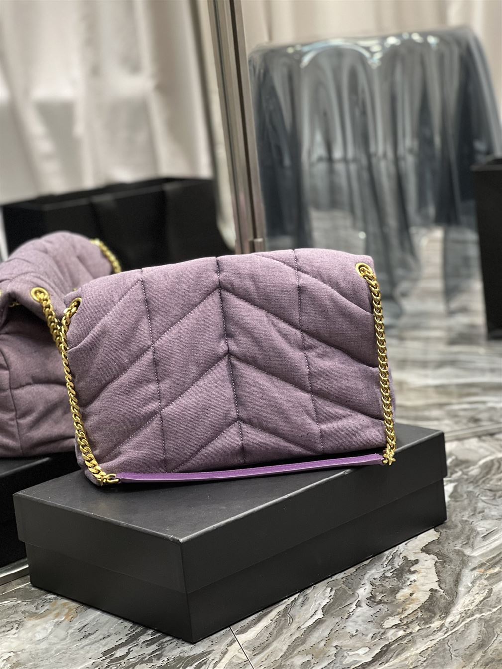 YSL MEDIUM PUFFER PURPLE BAG
